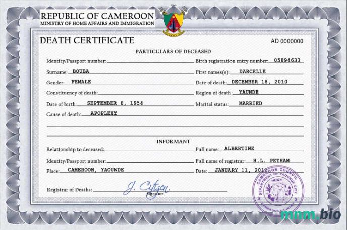 Cameroon Death Certificate